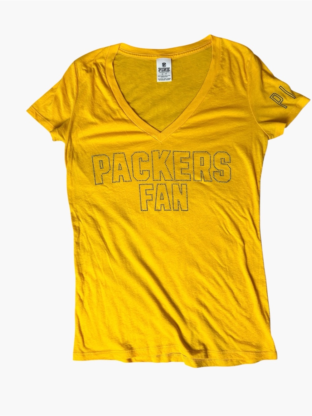 Victoria’s Secret PINK NFL Green Bay Packers V‑Neck Tee Medium Studded Fan Top